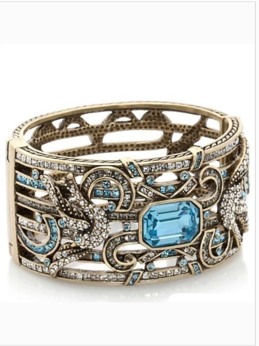 Heidi Daus Vintage Crystal Cuff Bracelet Aqua Clear SZ M/L
